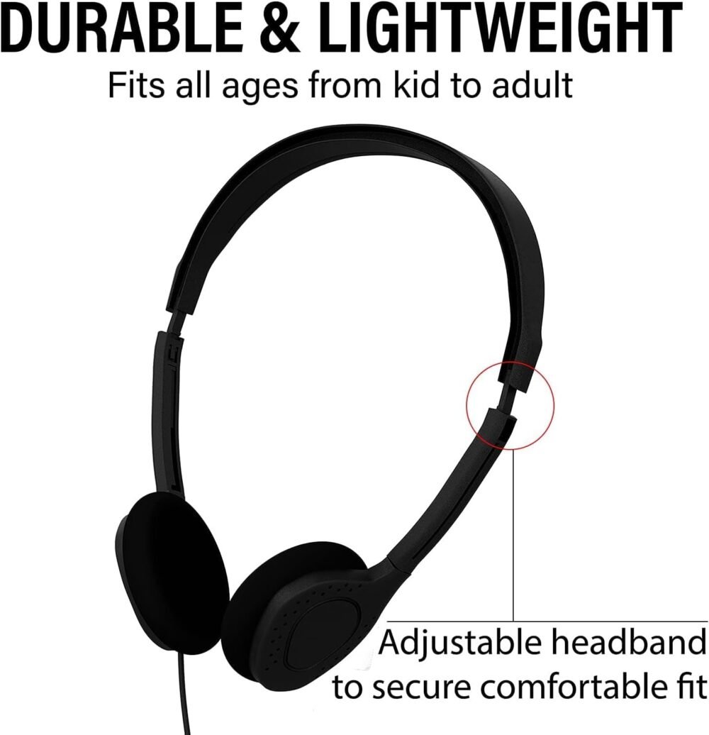 Maeline Bulk Classroom Student Headphones On Ear Stereo Headphones Flexible Adjustable Band for Kids Online Learning, Library, School, Airplane, Travel - 3.5mm Plug - 20 Pack - Multi - Image 3