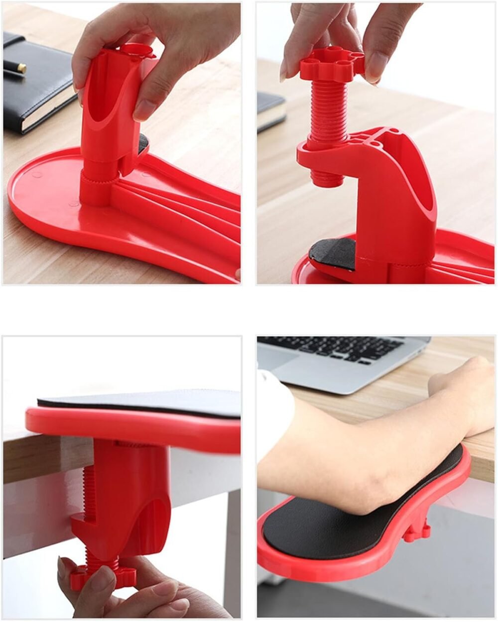 Ergonomic Arm Rest for Desk, Ideal for Office and Home Workstations, Comfortable Elbow Rest for Computer Desk (Red) - Image 3