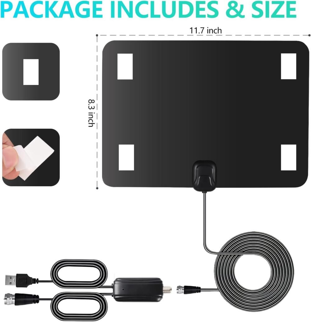 Long Range TV Antenna Indoor, 2025 Digital Amplified HDTV Antenna with Detachable Amplifier Signal Booster, Support 4K 1080P Smart ATSC 3.0 TV for Local Channels -16.4ft Coax HDTV Cable - Image 8