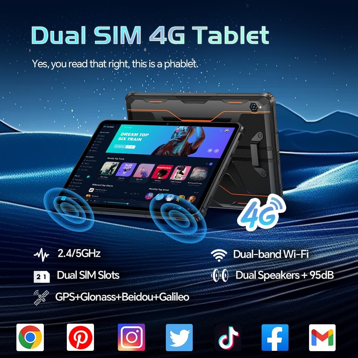 OUKITEL RT9 Rugged Tablet 10 inch Tablet Android - 24GB RAM 256GB ROM 1TB Expandable Storage, 11000mAh,16MP+16MP Camera, 4G Dual SIM Phablet Compatible with T-Mobile Tablet Computer Waterproof - Image 5