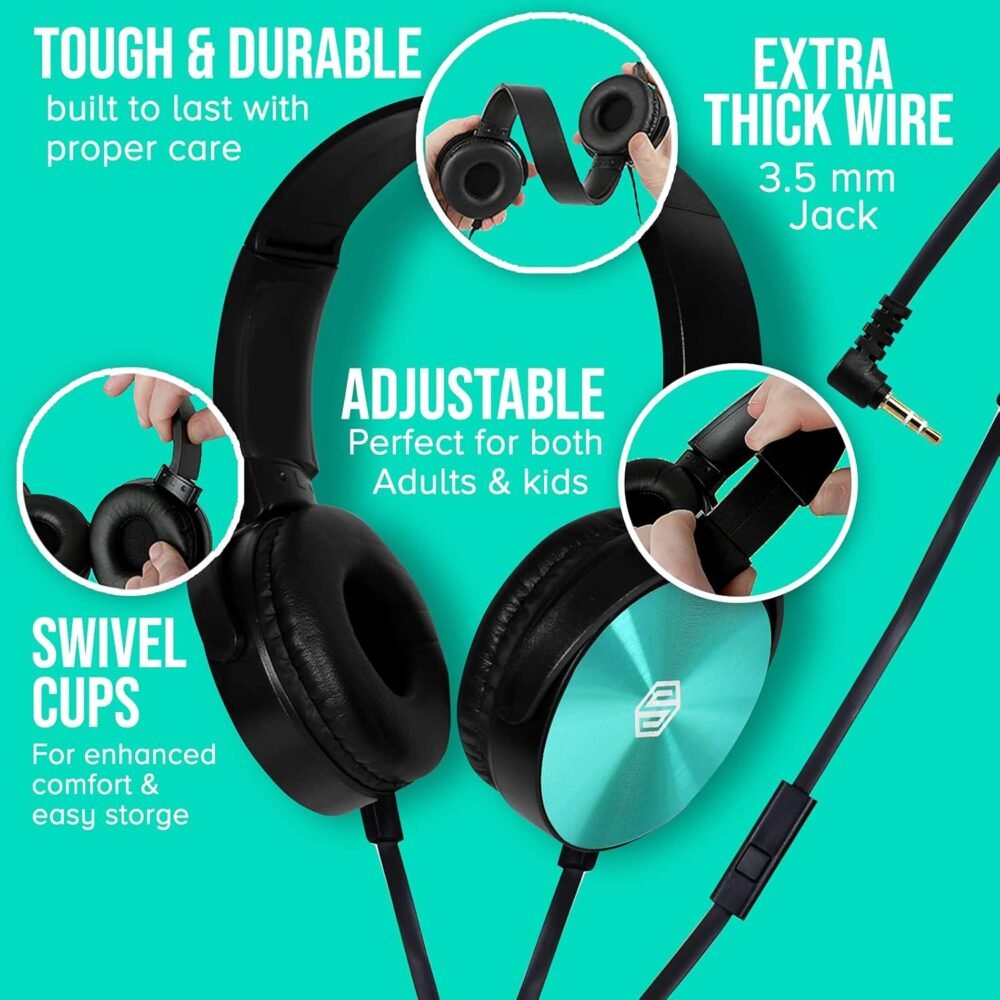 Premium Classroom Headphone with Microphone (5 Pack) - Kids Wired Earphones with Mic for School Students K-12 & Teachers, Soft Swivel On Ear Pads- Perfect for E-Learning, Meetings, Calls -(Colorful) - Image 5