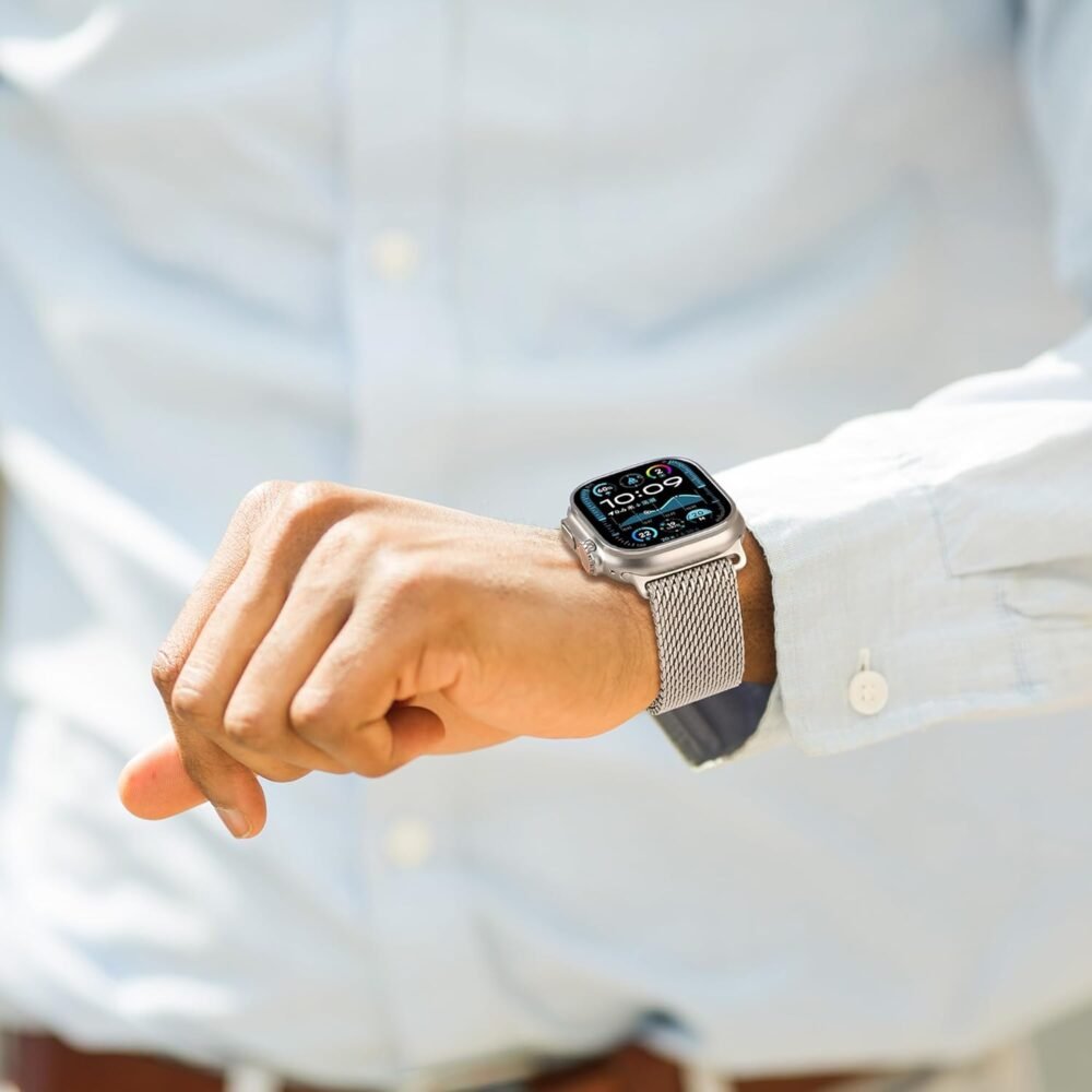 Milanese Mesh Loop Compatible for Apple Watch Band 49mm 46mm 45mm 44mm Men Women, Breathable Replacement Band with Adjustable Parachute-style Buckle for iWatch Ultra 2/Ultra/SE/Series 10/9/8/7/6/5/4 - Image 6