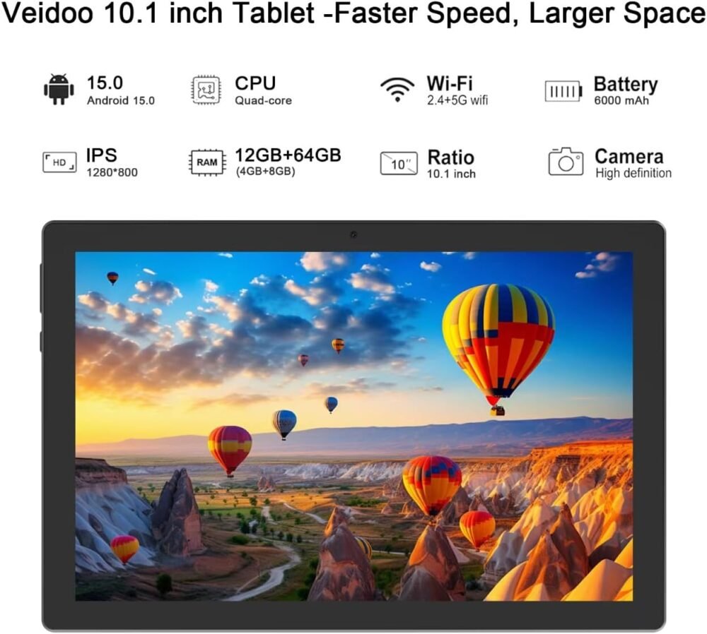 Android 14 Tablet, 10.1 inch 8GB RAM+64GB ROM 1TB Expandable, 2 in 1 Tablets with Keyboard Case Mouse Stylus, 1.8GHz Quad-core, 1280*800 IPS Touch Screen, 8MP Dual Camera, 5G WiFi 6 BT 5.0 Tablet - Image 3