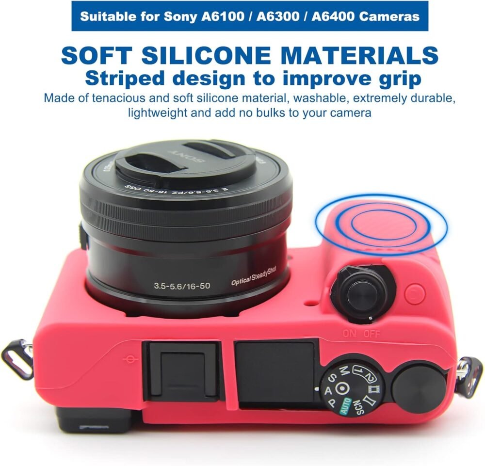 Easy Hood Case for Sony Alpha A6100 A6300 A6400 ILCE-6100 ILCE-6300 ILCE-6400 Digital Camera, Anti-Scratch Soft Silicone Housing Protective Cover Protector Skin (Rose) - Image 3