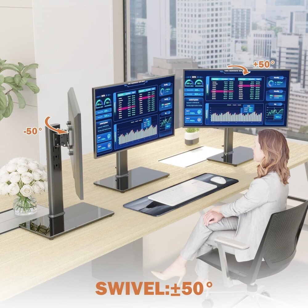 Single LCD Computer Monitor Free-Standing Desk Stand Mount Riser for 13 inch to 32 inch screen with Swivel, Height Adjustable, Rotation, Vesa Base Stand Holds One (1) Screen up to 77Lbs(HT05B-001)) - Image 4