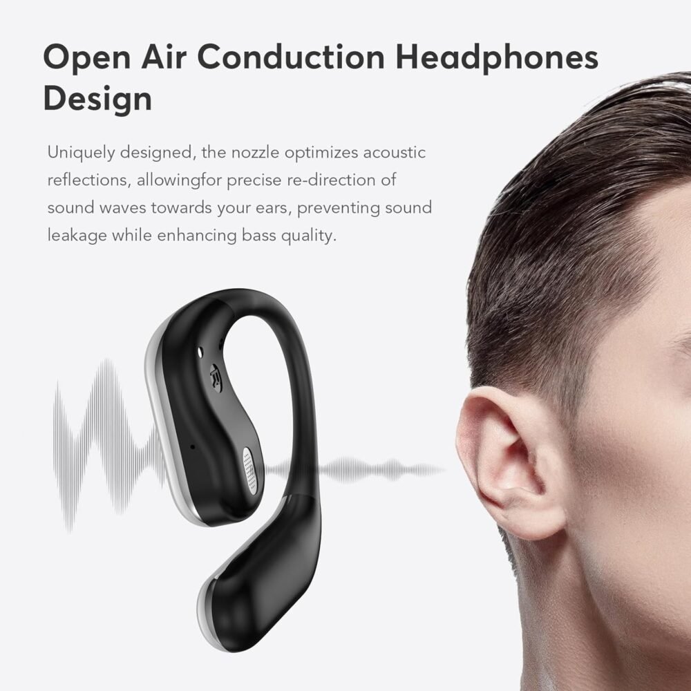 EUQQ Open Ear Bluetooth 5.4 Earbuds, Sport Over Earphones Wireless Headphones Built-in Mic with Ear Buds LED Display, Touch Control, IPX7 Waterproof Hook Design 50Hrs Playtime for Sports, Black - Image 9