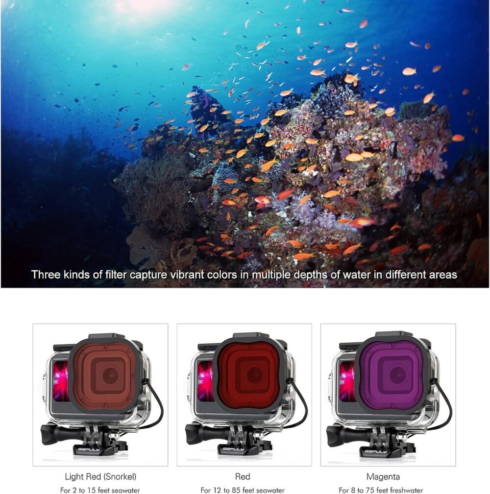 Waterproof Case with Dive Filters for GoPro Hero 13 12 11 10 9 Black, 60M Underwater Protective Dive Housing Case with Red, Snorkel, Magenta, 5X Close-up Macro Filters - Image 6