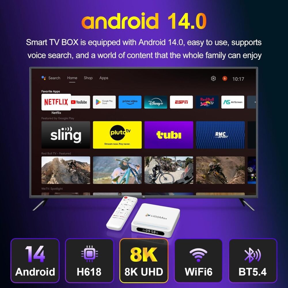Android 14.0 TV Box, H618 Plus 2025 4K UHD Streaming Device for TV with HDR10, 2GB RAM/16GB ROM, Smart TV Box with 2.4G/5G Dual-Band WiFi 6, BT 5.0, Voice Control, Allwinner H618 Quad core A53 - Image 4