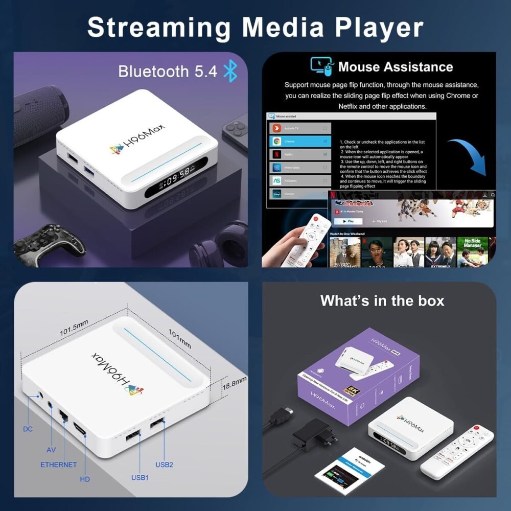 Android 14.0 TV Box, H618 Plus 2025 4K UHD Streaming Device for TV with HDR10, 2GB RAM/16GB ROM, Smart TV Box with 2.4G/5G Dual-Band WiFi 6, BT 5.0, Voice Control, Allwinner H618 Quad core A53 - Image 8