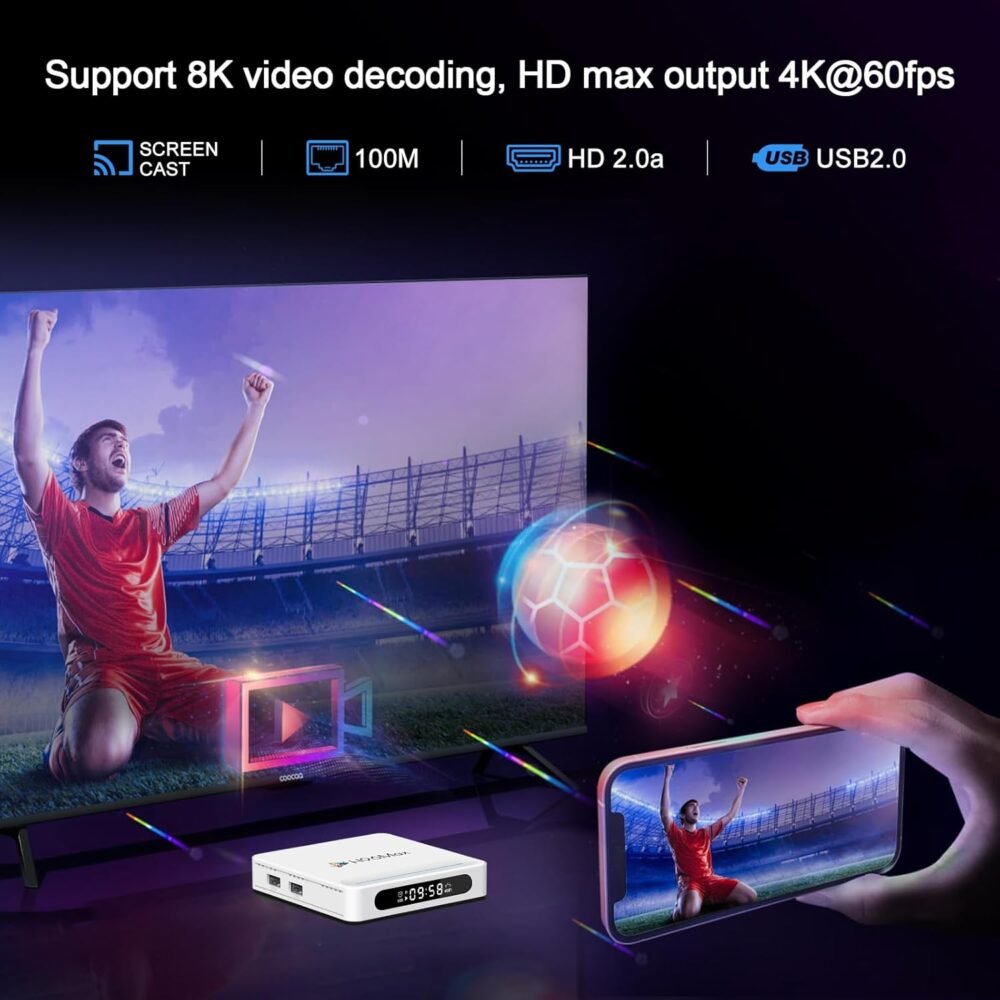 Android 14.0 TV Box, H618 Plus 2025 4K UHD Streaming Device for TV with HDR10, 2GB RAM/16GB ROM, Smart TV Box with 2.4G/5G Dual-Band WiFi 6, BT 5.0, Voice Control, Allwinner H618 Quad core A53 - Image 9