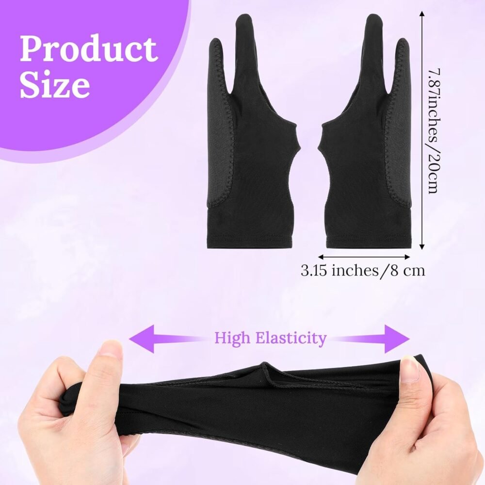 Digital Drawing Glove Palm Rejection Artist Art Glove Right Left Hand 2-Fingers Glove Black Graphic Tablet Glove for Paper Sketching Smudge Guard Stylus Pen Pencil Painting - Image 3