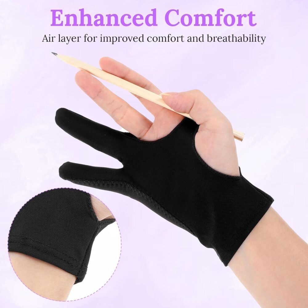 Digital Drawing Glove Palm Rejection Artist Art Glove Right Left Hand 2-Fingers Glove Black Graphic Tablet Glove for Paper Sketching Smudge Guard Stylus Pen Pencil Painting - Image 4