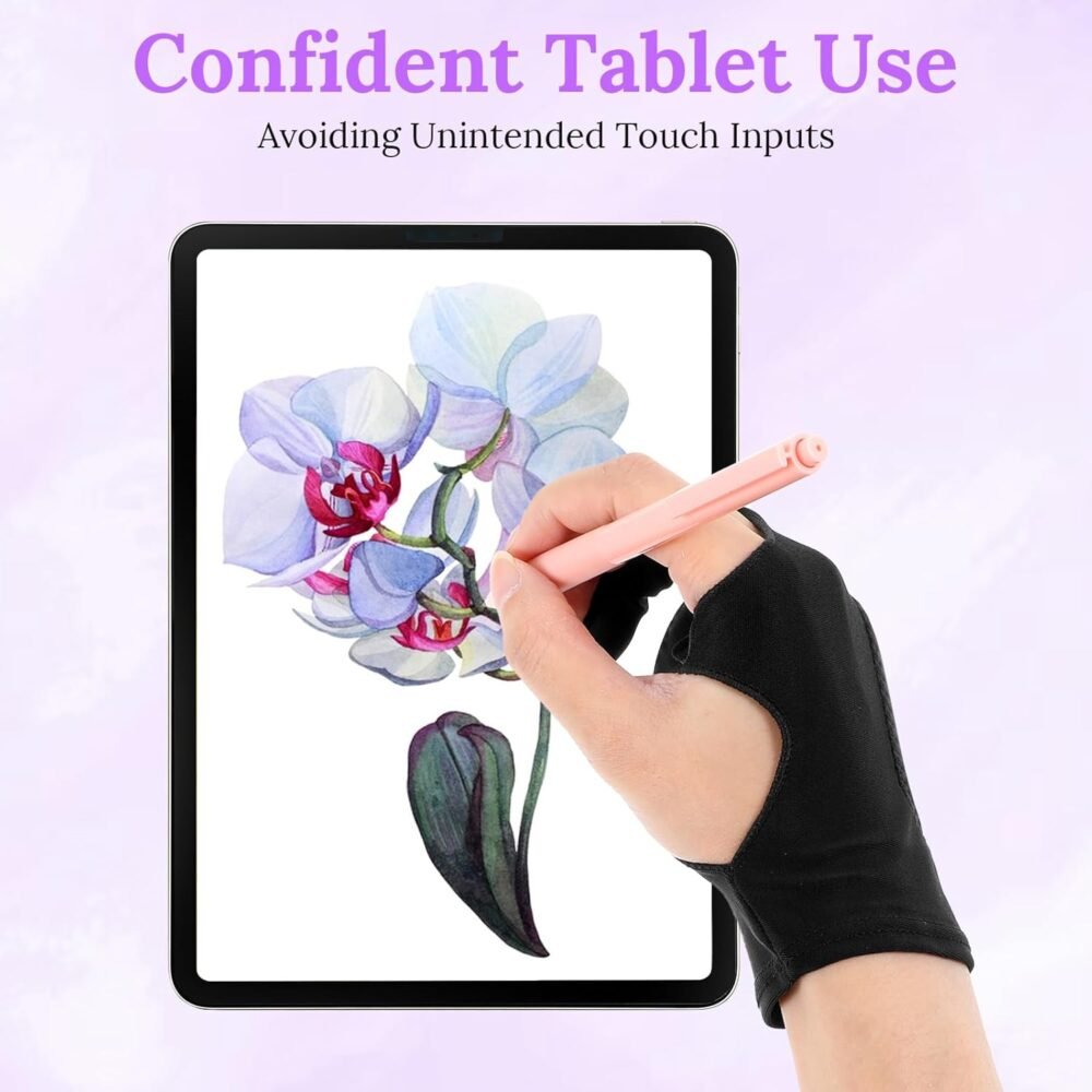 Digital Drawing Glove Palm Rejection Artist Art Glove Right Left Hand 2-Fingers Glove Black Graphic Tablet Glove for Paper Sketching Smudge Guard Stylus Pen Pencil Painting - Image 5