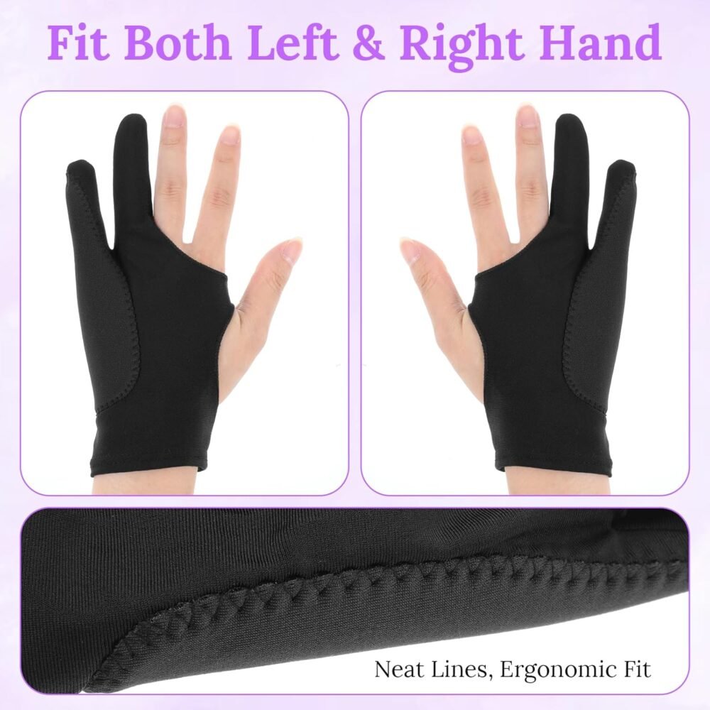 Digital Drawing Glove Palm Rejection Artist Art Glove Right Left Hand 2-Fingers Glove Black Graphic Tablet Glove for Paper Sketching Smudge Guard Stylus Pen Pencil Painting - Image 6