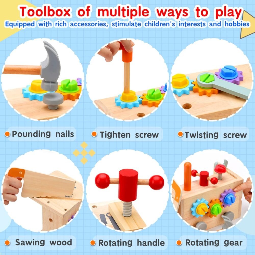 Kids Tool Set - 29 PCS Wooden Toddler Tool with Box, Montessori STEM Educational Pretend Play Construction Toy for 2 3 4 5 6 Year Old Boys Girls, Best Birthday Gift - Image 4