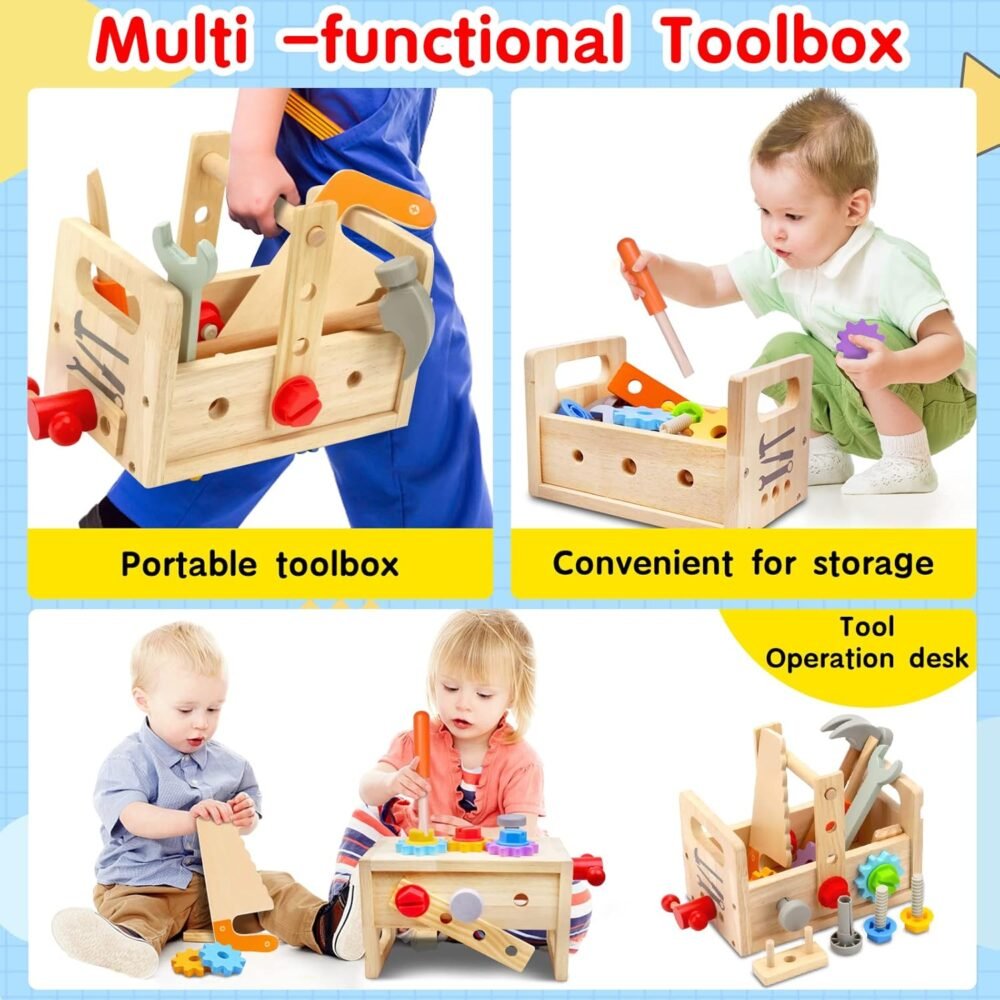 Kids Tool Set - 29 PCS Wooden Toddler Tool with Box, Montessori STEM Educational Pretend Play Construction Toy for 2 3 4 5 6 Year Old Boys Girls, Best Birthday Gift - Image 5