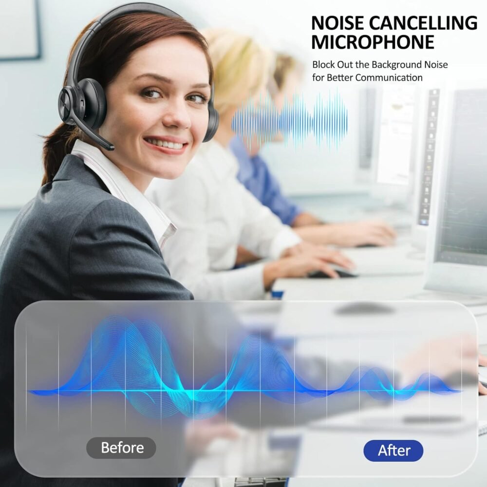 Bluetooth Headset V5.2, Wireless Headphones with Noise Cancelling Microphone, On Ear Wireless Headset for Cell Phones Laptop Computer - Image 6