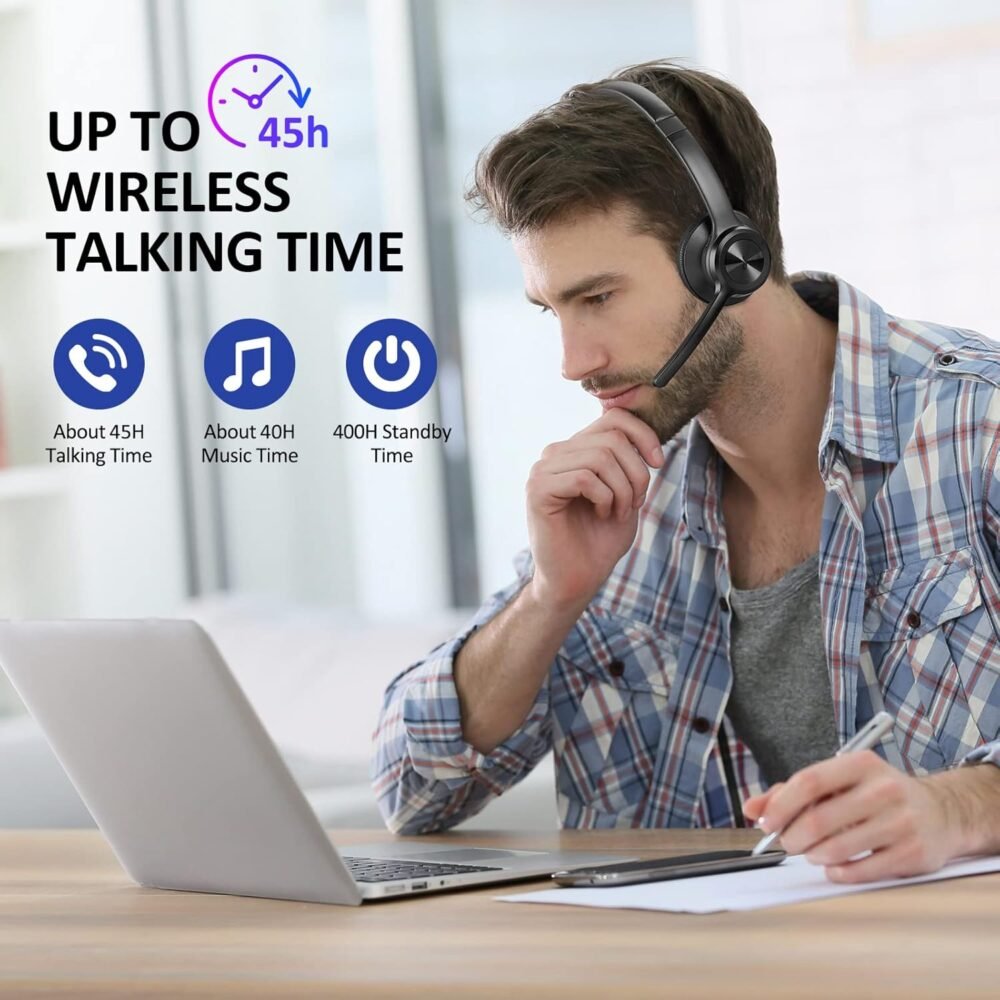 Bluetooth Headset V5.2, Wireless Headphones with Noise Cancelling Microphone, On Ear Wireless Headset for Cell Phones Laptop Computer - Image 7