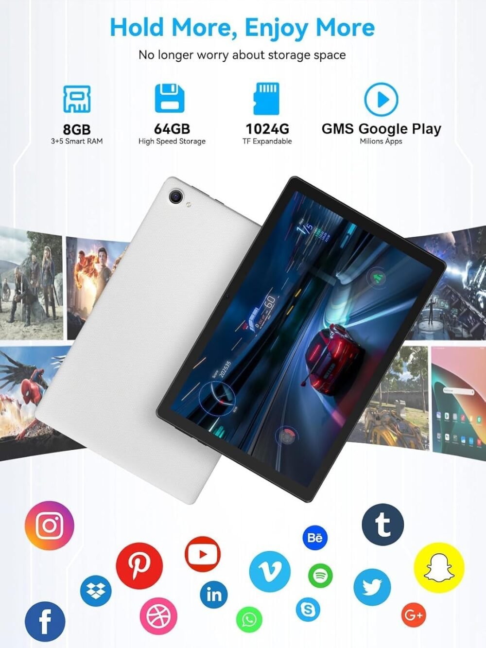 Android Tablet With Octa-Core Processor, 10 Inch HD LCD Touch Screen, 8GB RAM 64GB ROM 1T Expand, Wi-Fi 6, BT 5.3, Dual Camera, Long Life Battery, Google Tablet 2024 - Image 6