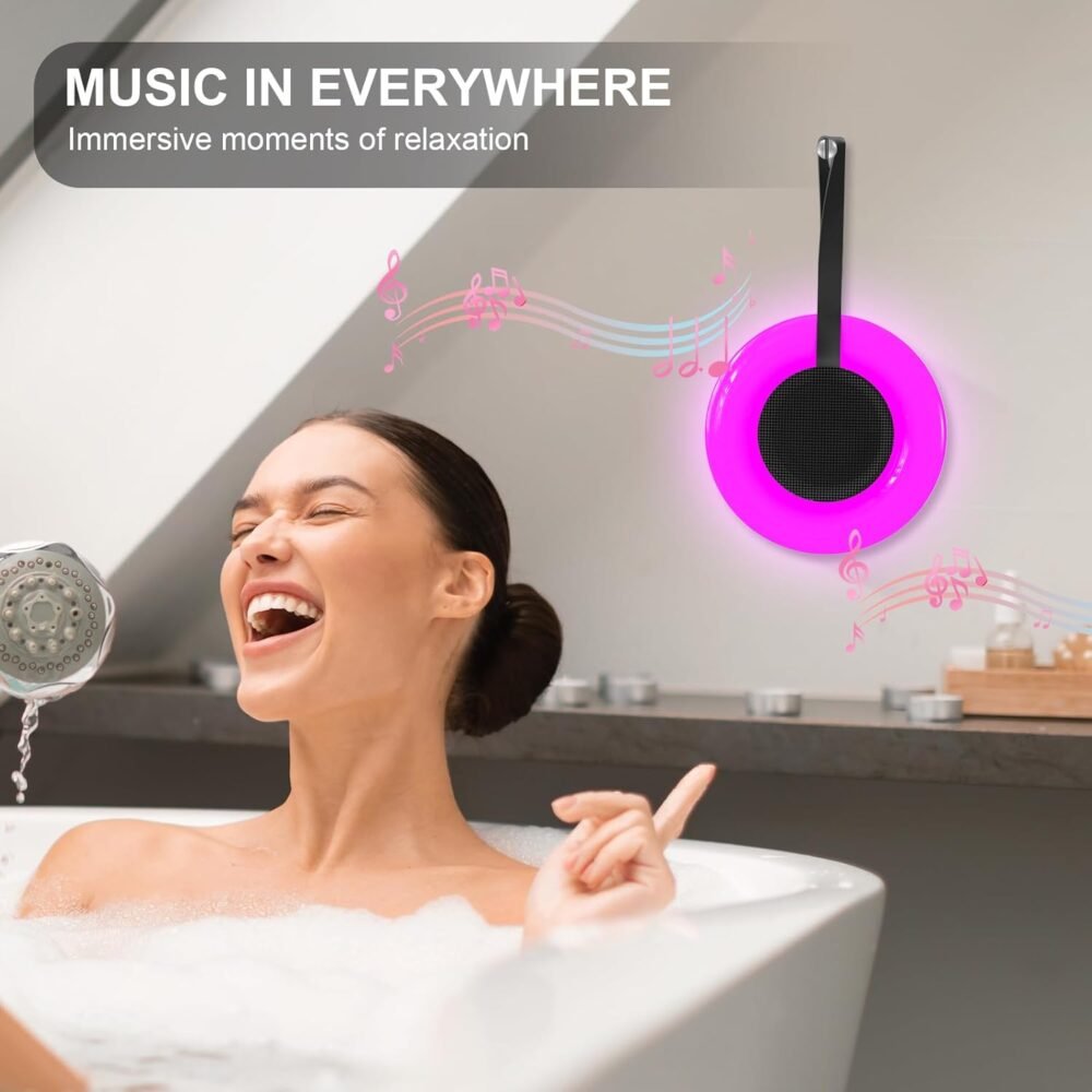 IPX7 Waterproof Speaker with Dynamic LED Light,Bluetooth Shower Speaker,Portable Bluetooth Speakers,Floating, True Wireless Stereo for Outdoor/Pool/Beach,BT5.3/TF-Card,Ideal Gifts(Black) - Image 8