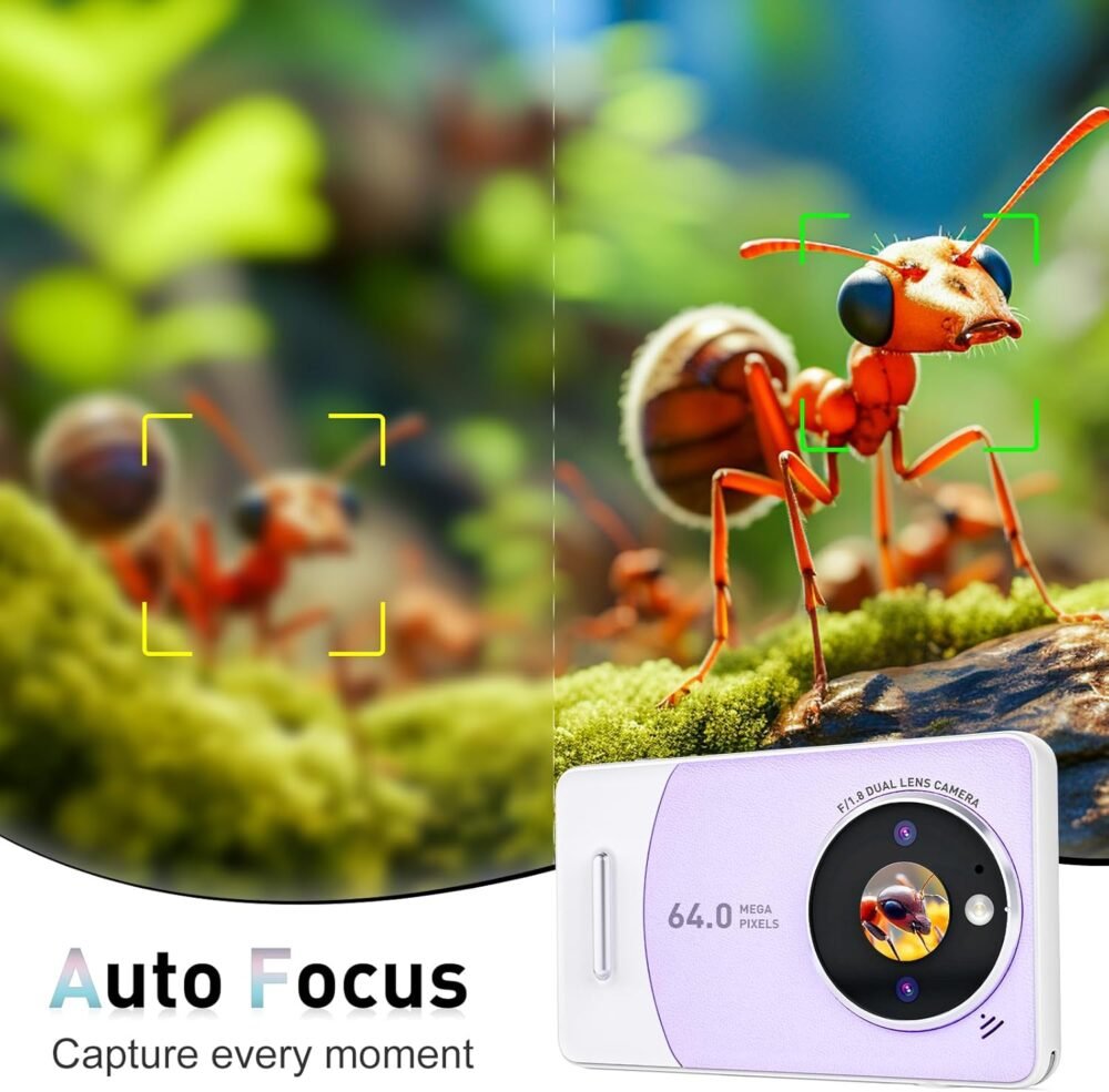4K Digital Camera for Photography, Dual Lens 64MP Vlogging Camera with Selfie Mirror, 120°Ultra Wide Angle, 18X Digital Zoom(Purple) - Image 5