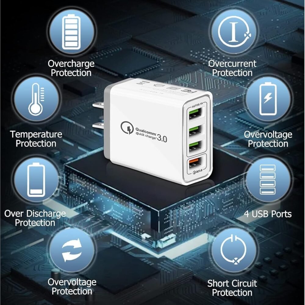 USB Cube Charger Plug,MutiPort USB Adapter Power Plug Charging Station Box. Wall Charger Multiport USB Cube Power Quick Charge 4-Port Fast Charger Block for iPhones,Tablets, Samsun - Image 6