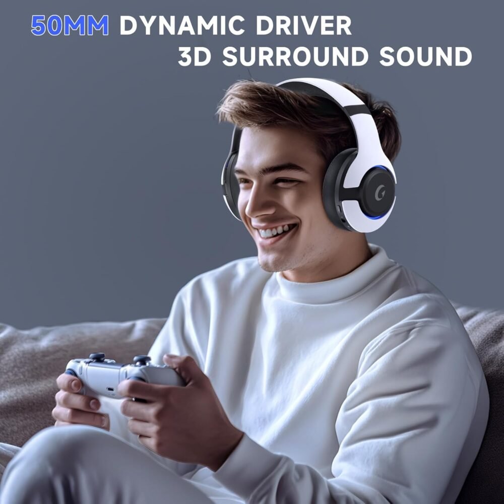 Wireless Gaming Headset for PS5, PS4, Elden Ring, PC, Mac, Switch, Bluetooth 5.3 Gaming Headphones with Noise Canceling Microphone, 45H Battery, RGB Light, White - Image 6