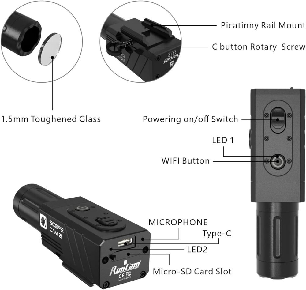 RunCam ScopeCam2 4K Airsoft Camera WiFi Waterproof 4xDigital Zoom HD Mini Video Camera for Airsoft Paintball Hunting Tactical Training with Recording Switch Cable - Image 3