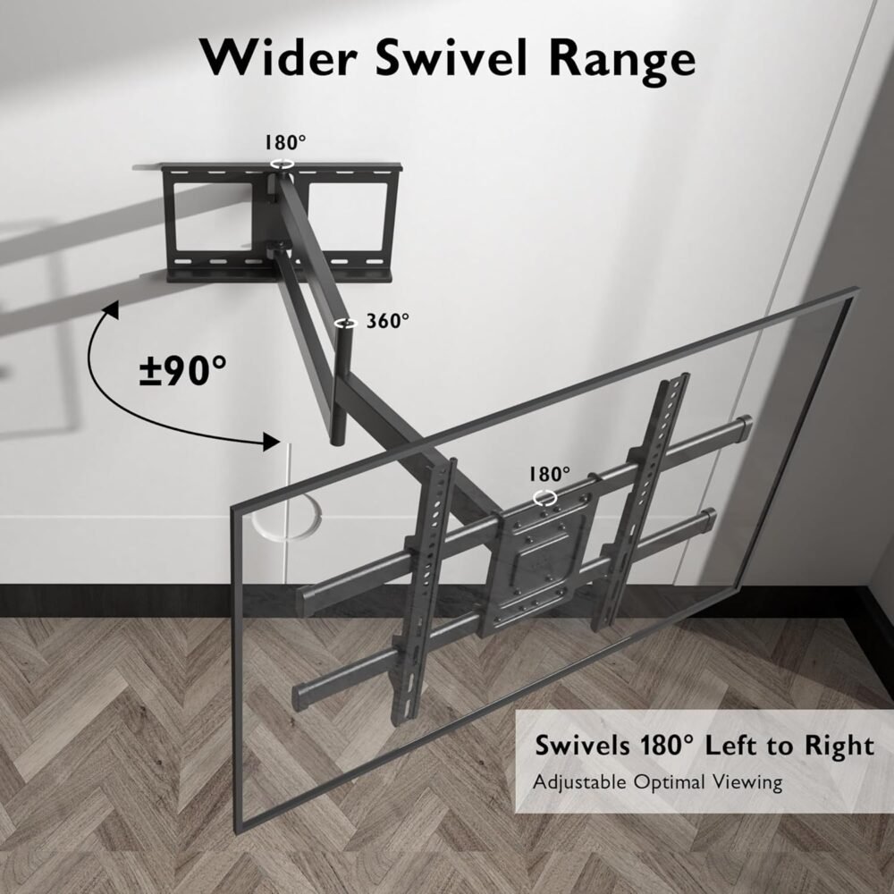 BONTEC TV Wall Mount with Extra Long Articulated Arm for 32-75 Inch TVs, Holds Up to 132lbs, Full Motion Dual Arm Long Reach TV Bracket with Tilt, Swivel, and Level Adjustment, Max VESA 600x400mm - Image 5