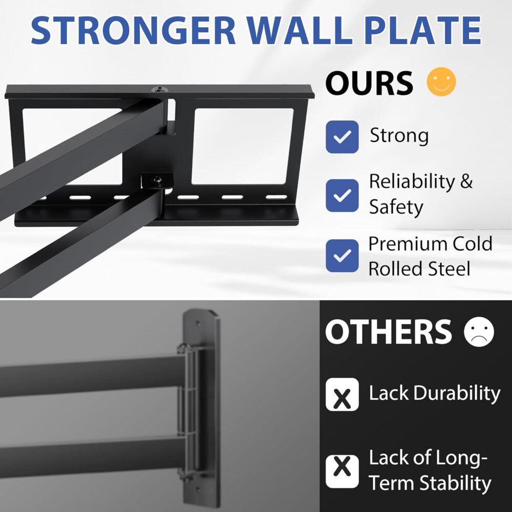 BONTEC TV Wall Mount with Extra Long Articulated Arm for 32-75 Inch TVs, Holds Up to 132lbs, Full Motion Dual Arm Long Reach TV Bracket with Tilt, Swivel, and Level Adjustment, Max VESA 600x400mm - Image 7