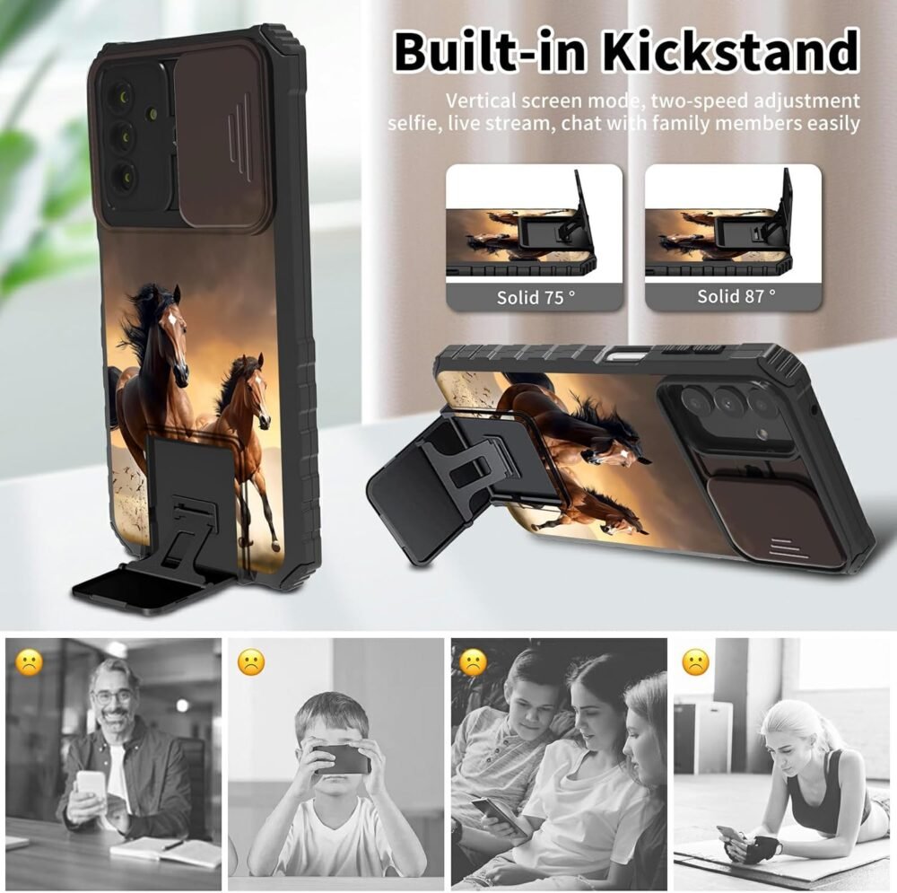 for Samsung Galaxy S24 FE Case with Screen Protector & Kickstand & Slide Camera Lens Protector Cover Heavy Duty Dual Layer Rugged Phone Case for Samsung Galaxy S24FE,Cute Horse Couple - Image 4