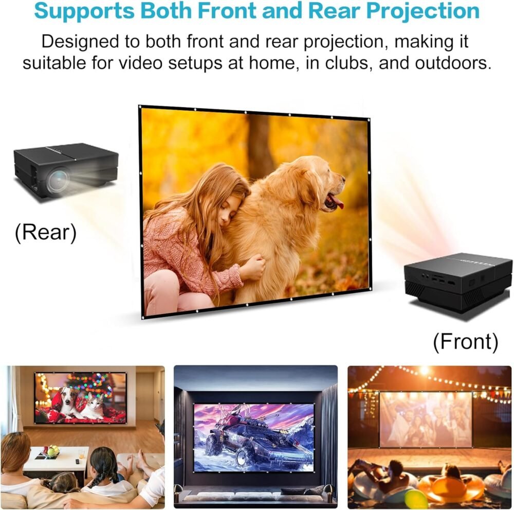 Taotique Projector Screen 120 inch, Movie Projector Screen 16:9 Foldable and Portable Anti-Crease Indoor Outdoor Projection Double Sided Video Projector Screen for Home, Party, Office, Classroom - Image 6
