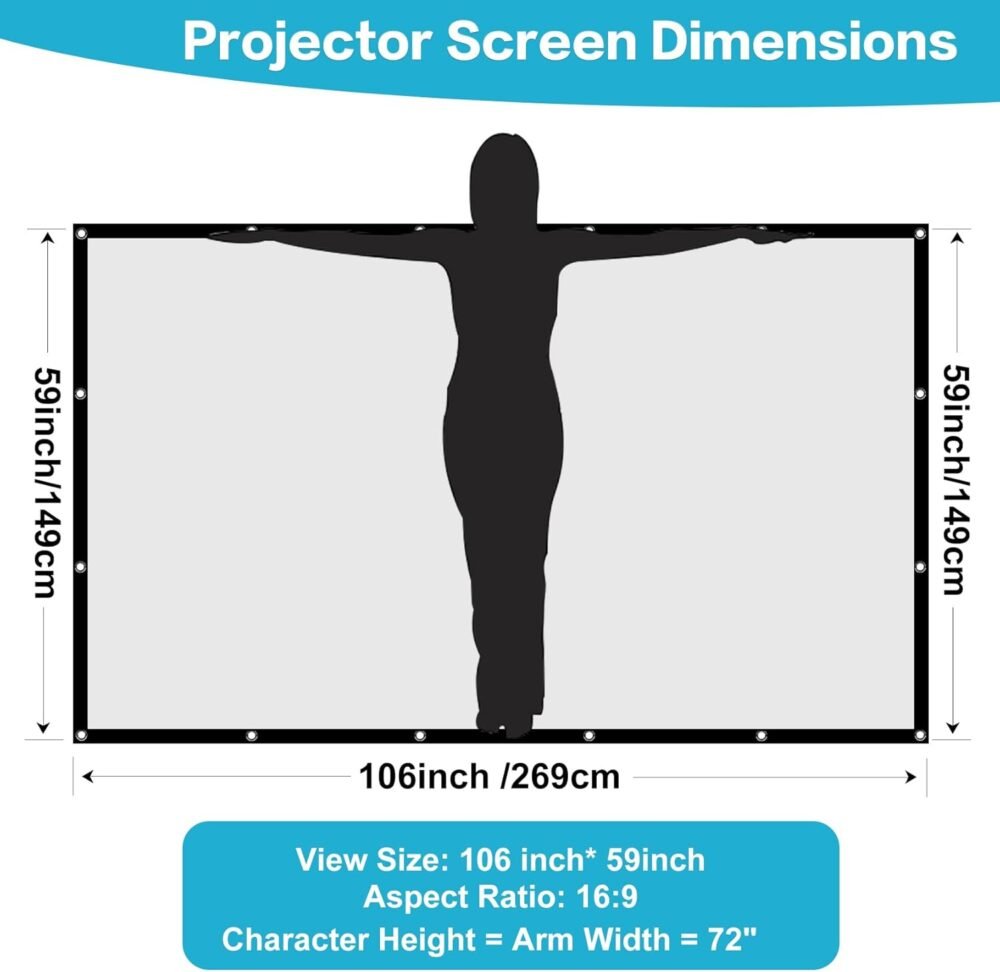 Taotique Projector Screen 120 inch, Movie Projector Screen 16:9 Foldable and Portable Anti-Crease Indoor Outdoor Projection Double Sided Video Projector Screen for Home, Party, Office, Classroom - Image 10