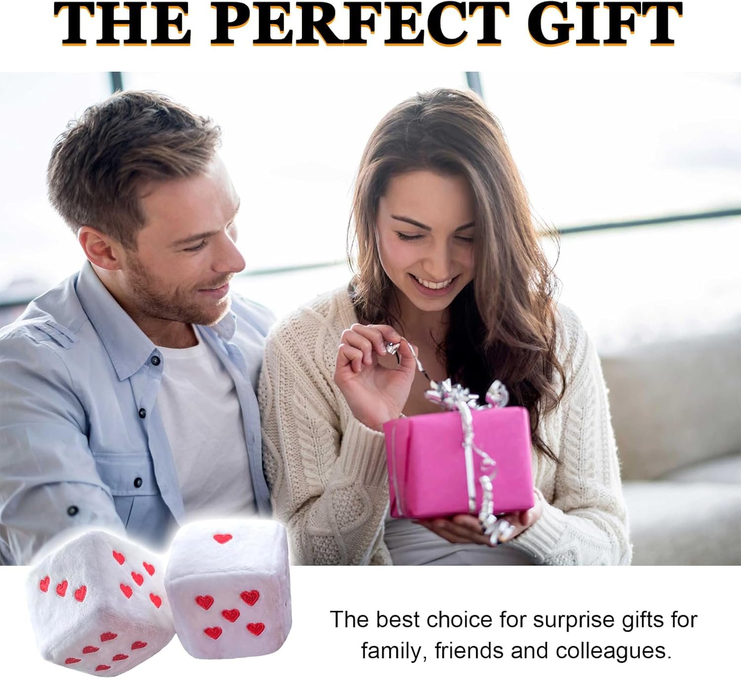 Ziciner Pair Fuzzy Plush Dice for Car Mirror, 3'' Retro Square Dice with Heart-Shape, Universal Auto Rearview Mirror Hanging Ornament Decoration, Vehicle Interior Accessories for Women (White) - Image 7