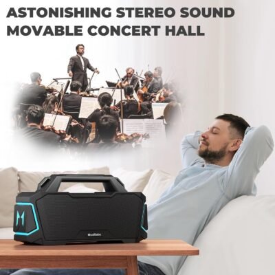 MusiBaby M1 Bluetooth Speaker,Wireless Speakers with Subwoofer,IPX6 Waterproof,20H Playtime,RGB Lights,Deep Bass,Portable,Large,Loud Speaker for Outdoor,Party,Camping,Backyard,Dual Pairing(Blk) - Image 3