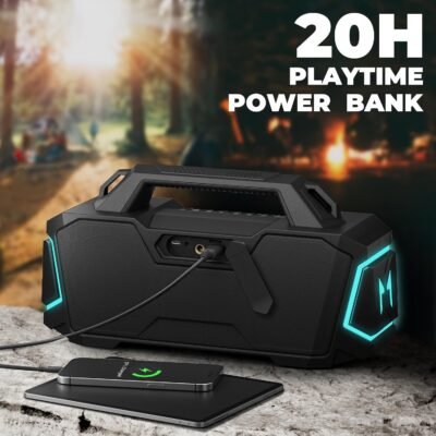MusiBaby M1 Bluetooth Speaker,Wireless Speakers with Subwoofer,IPX6 Waterproof,20H Playtime,RGB Lights,Deep Bass,Portable,Large,Loud Speaker for Outdoor,Party,Camping,Backyard,Dual Pairing(Blk) - Image 5