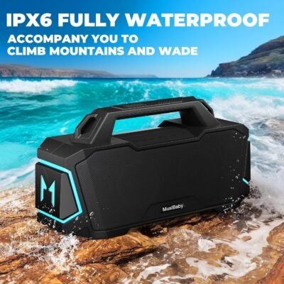 MusiBaby M1 Bluetooth Speaker,Wireless Speakers with Subwoofer,IPX6 Waterproof,20H Playtime,RGB Lights,Deep Bass,Portable,Large,Loud Speaker for Outdoor,Party,Camping,Backyard,Dual Pairing(Blk) - Image 6