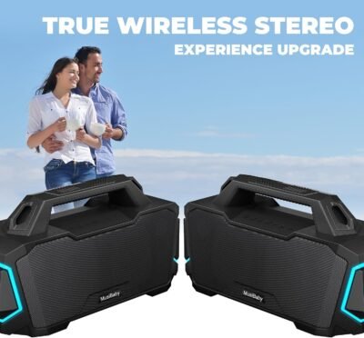 MusiBaby M1 Bluetooth Speaker,Wireless Speakers with Subwoofer,IPX6 Waterproof,20H Playtime,RGB Lights,Deep Bass,Portable,Large,Loud Speaker for Outdoor,Party,Camping,Backyard,Dual Pairing(Blk) - Image 8