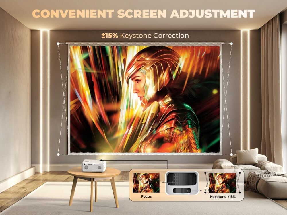 Mini Projector with WiFi and Bluetooth, 450ANSI 1080P FHD Home Movie Projector, Portable Outdoor Projector with 250" Display+Zoom, Compatible w/Phone/Laptop/TV Stick-Indoor&Outdoor - Image 4