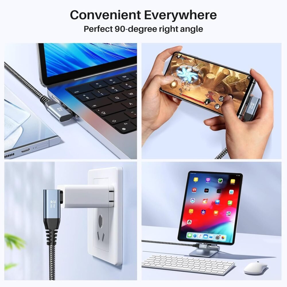 6 inch USB C to USB C Cable [2-Pack 0.5FT], 20Gbps USB C High Speed Data Transfer Cable Short, Right Angle USB C 3.2 Gen 2×2 100W Charge, 4K@60Hz Type C Monitor Cable 90 Degree for MacBook,iPad,SSD - Image 3