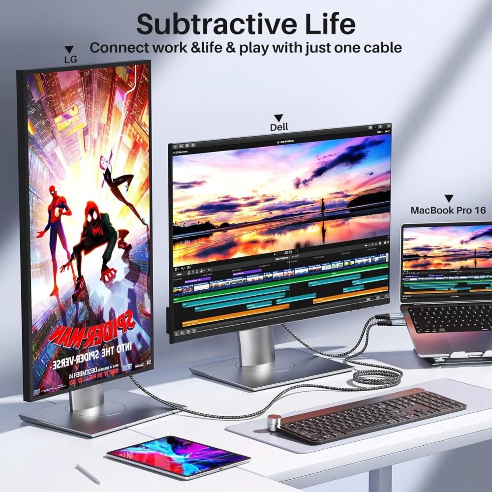 6 inch USB C to USB C Cable [2-Pack 0.5FT], 20Gbps USB C High Speed Data Transfer Cable Short, Right Angle USB C 3.2 Gen 2×2 100W Charge, 4K@60Hz Type C Monitor Cable 90 Degree for MacBook,iPad,SSD - Image 5