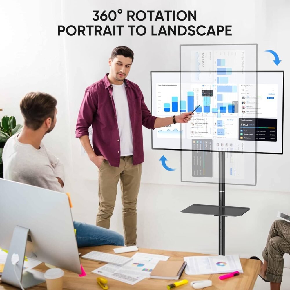 Mobile TV Cart for 23-55 Inch LCD LED Flat/Curved TVs with Tilting and Rotating, Portrait to Landscape, Height Adjustable Portable Rolling TV Stand with Wheels, up to 88lbs Max VESA 400x400 mm - Image 3