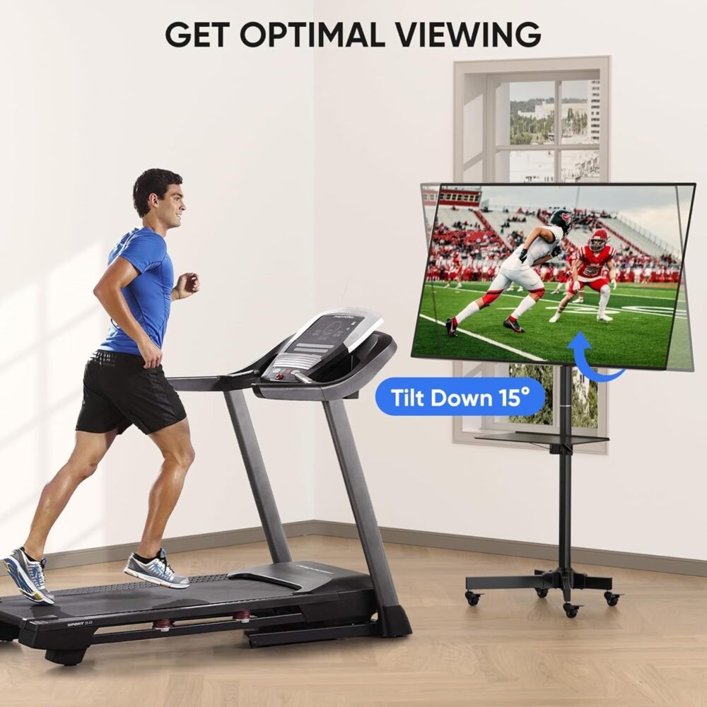 Mobile TV Cart for 23-55 Inch LCD LED Flat/Curved TVs with Tilting and Rotating, Portrait to Landscape, Height Adjustable Portable Rolling TV Stand with Wheels, up to 88lbs Max VESA 400x400 mm - Image 4