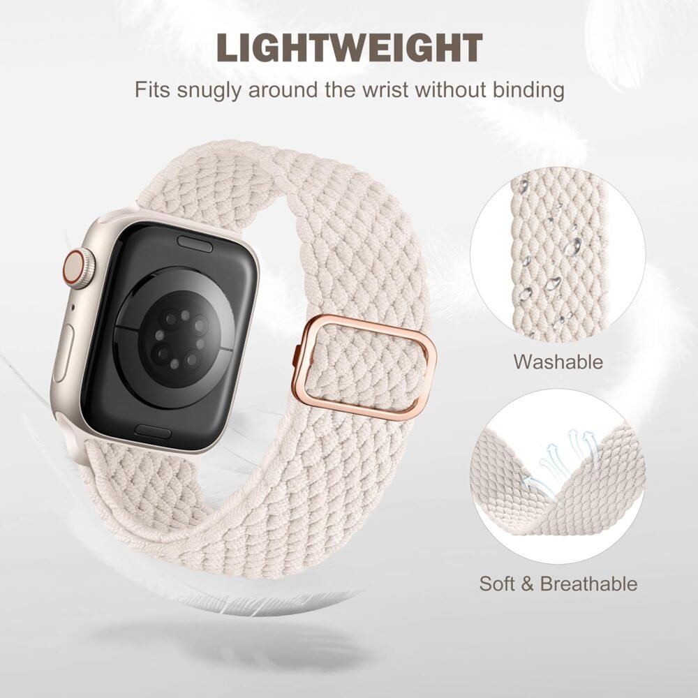 Odbeai Braided Band Compatible with Apple Watch Band 38mm 40mm 41mm 42mm 44mm 45mm 46mm 49mm Women Men, Adjustable Soft Strap Compatible with iWatch Series 10 9 8 7 6 5 4 3 2 1 SE Ultra/Ultra 2 - Image 4