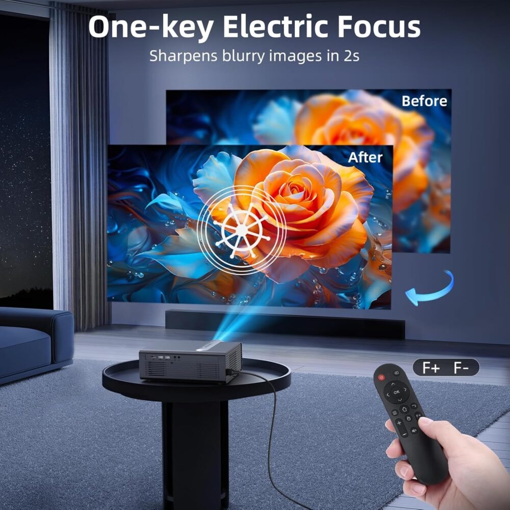 [Electric Focus/Auto Keystone] Projector with WiFi and Bluetooth, Native 1080P 800ANSI 4K Supported,FUDONI Outdoor Movie Projector for Home Theater UP to 300", for iOS/Android/Laptop/TV Stick/HDMI/USB - Image 4