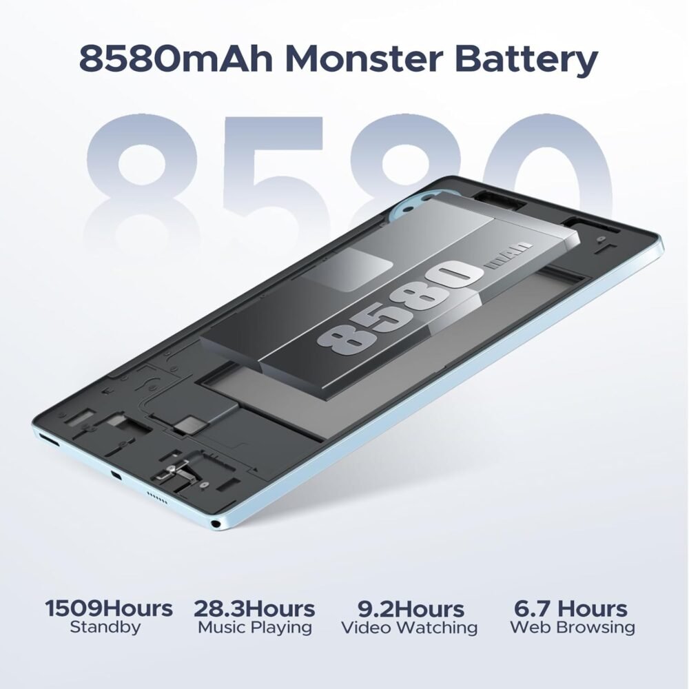DOOGEE U11(2025) Android 15 Tablet, 11 inch Tablet 16GB+128GB/2TB TF Octa-Core 90Hz Display, 8580mAh, Netflix 1080P,Bluetooth 5.0+5G WiFi Tablets, 13MP+5MP, Face ID,Metal Body-Black - Image 6