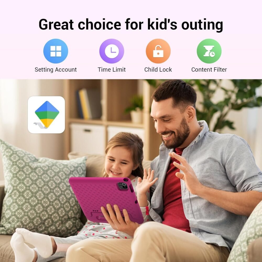 Kids Tablet 10 inch, Android 13 Tablet for Kids with Google Kids Space, Pre-Installed Educational Apps and Parental Control, Gift for Kids, 2+32GB Storage, 5000mAh, EVA Case (Pink) - Image 3