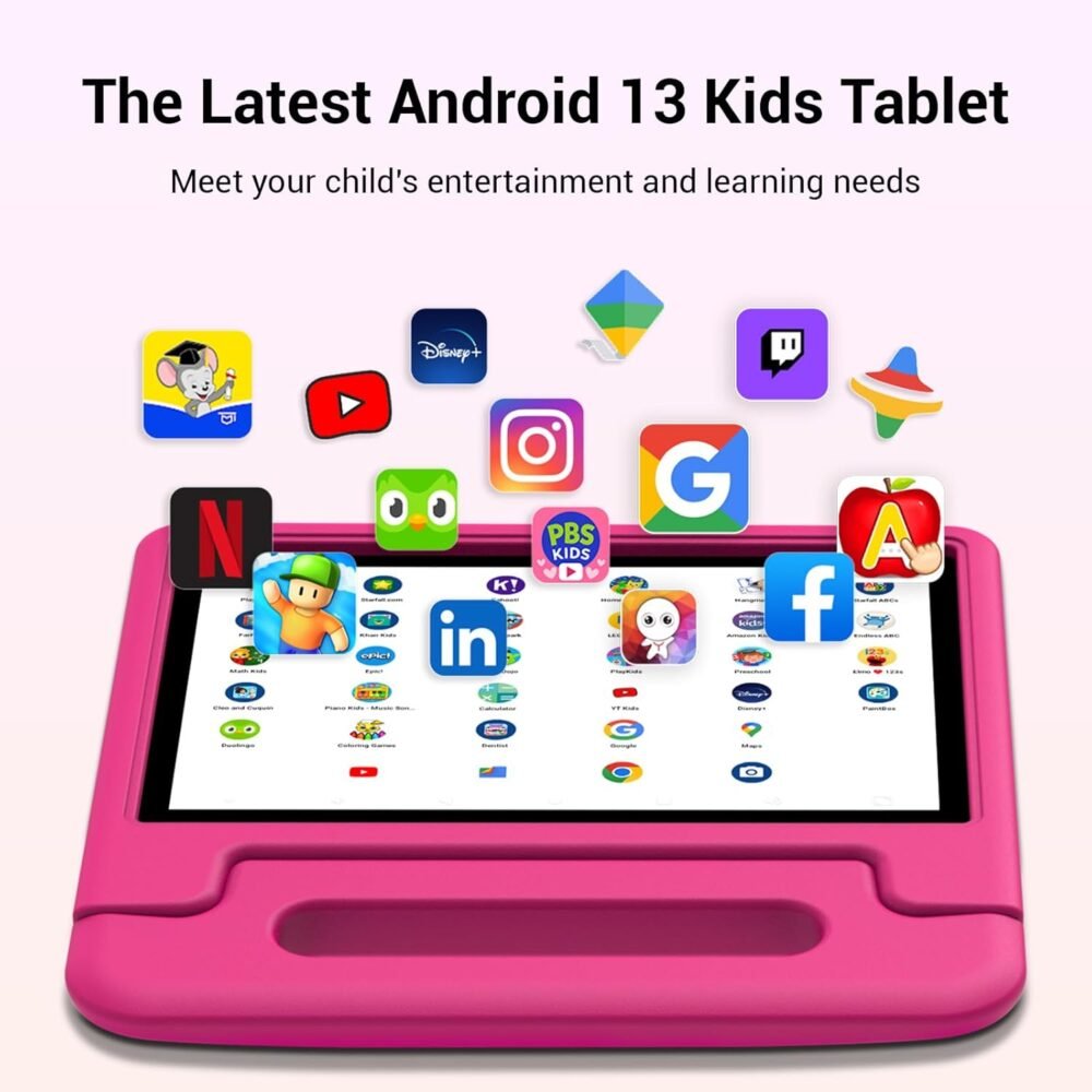 Kids Tablet 10 inch, Android 13 Tablet for Kids with Google Kids Space, Pre-Installed Educational Apps and Parental Control, Gift for Kids, 2+32GB Storage, 5000mAh, EVA Case (Pink) - Image 5