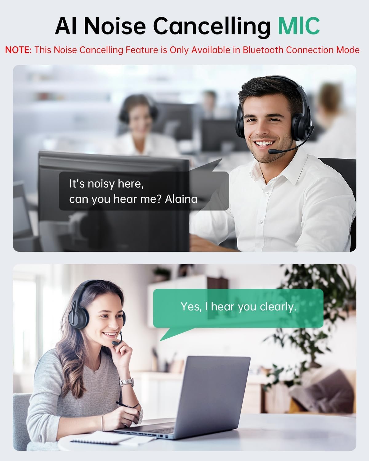 Wireless Headset with Mic for Work with AI Noise Cancelling Mic for Clear Calls, Bluetooth V5.3 Headphones with Microphone to USB A/C Dongle & Mic Mute for Computer Laptop PC iPhone (Black) - Image 4