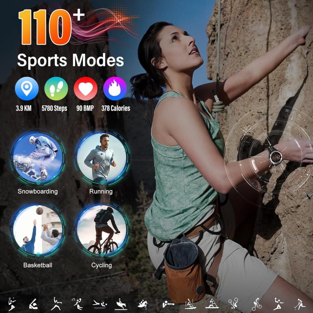 Military Smart Watches for Men(Answer/Make Calls), 1.39"HD Fitness Watch, 24/7 Heart Rate Sleep Monitor, Smart Watch for Men 110+ Sport Modes, 30Day, IP68 Waterproof Smartwatch for Android iOS, Black - Image 4